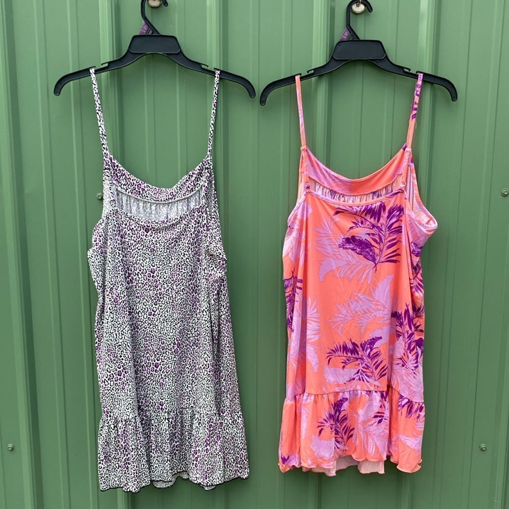 Women's Ruffle Hem Sleeveless Knit Chemise Lounge Pajama 2-Pack Size 2X - Picture 2 of 13